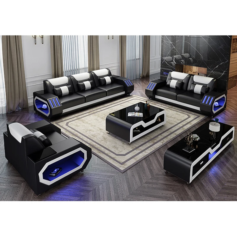 Italian modern Customizable luxury Intelligent Music USB charge Function leather living room furniture corner section sofas set