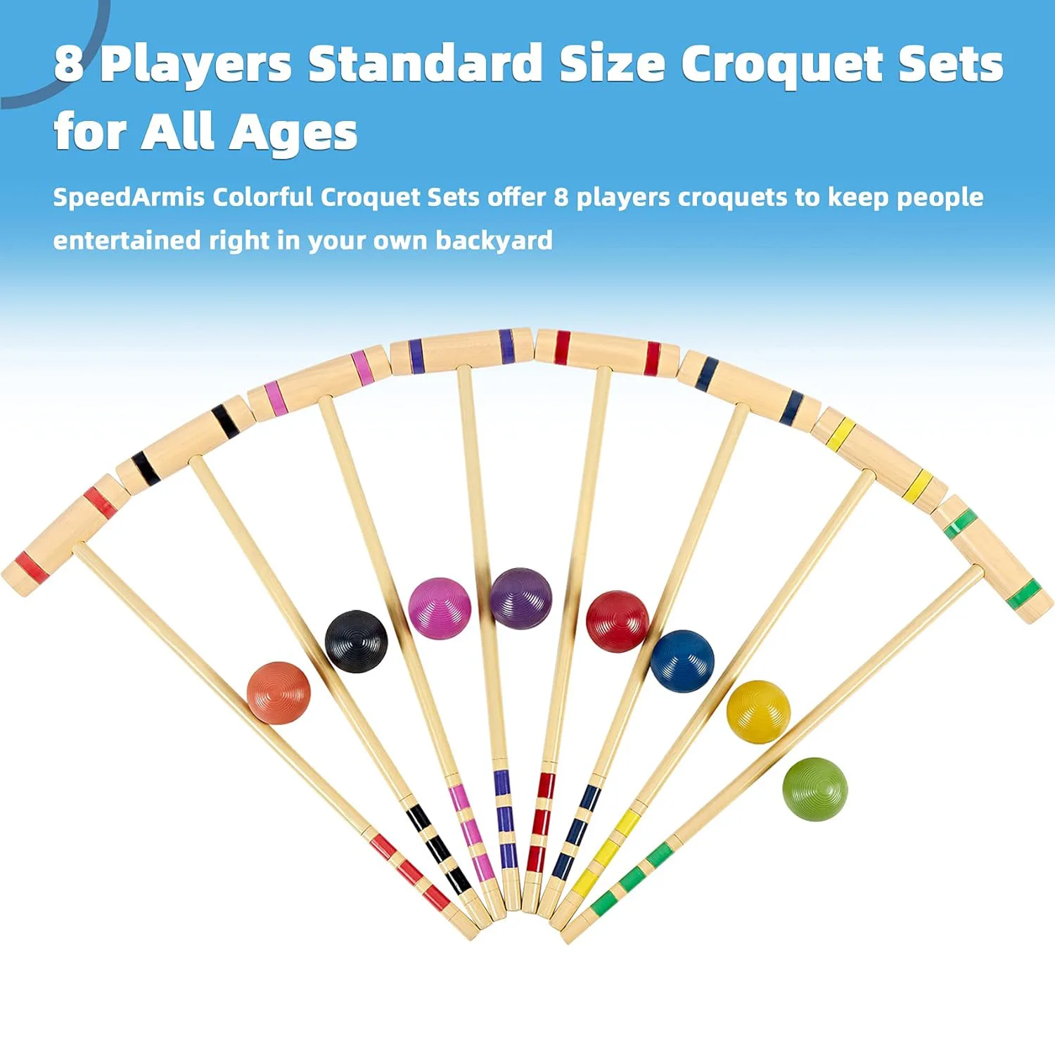 Family Fun for Backyards with Colorful Mallets PE Balls Wickets Stakes Carrying Bag Croquet Party Set for 8 Players