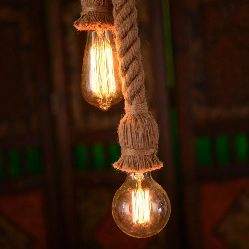 Vintage Hemp Rope Electric Cord Wire for DIY E27 Edison Bulb Pendant Light Decor Lamp Single Natural Jute Light Blub
