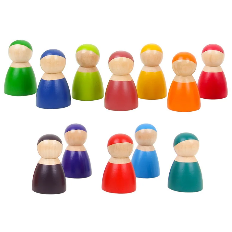 COST-EFFECTIVE POPULAR DIY HANDMADE TOYS RAINBOW PEG DOLLS COLORFUL WOODEN RAINBOW DOLL PEOPLE SET FOR KIDS 2024