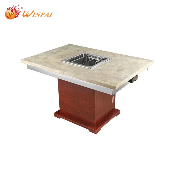 Electric Shabu Shabu Hot Pot Table with Smokeless Dinning Table with Hotpot Burner Hot Pot Table