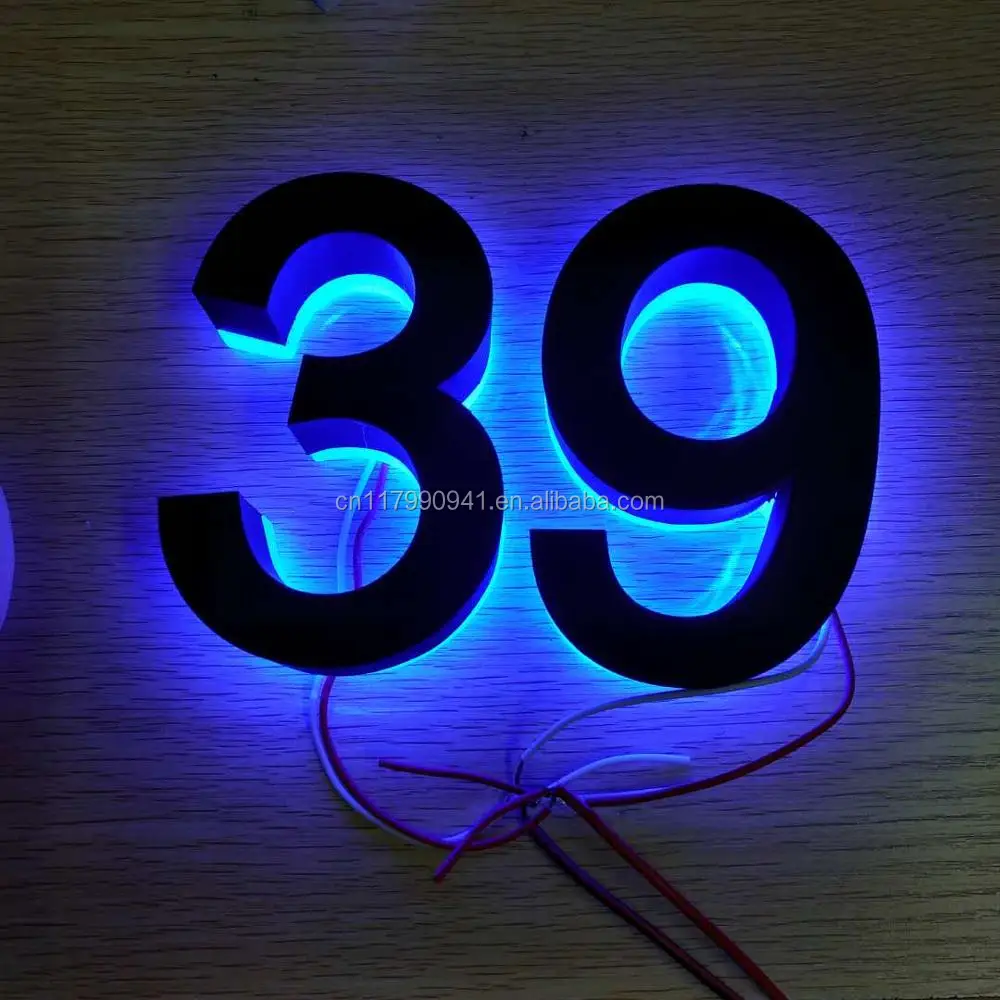 Outdoor Bright Luminous Acrylic Waterproof 304 stainless steel Backlit LED house number plate led number
