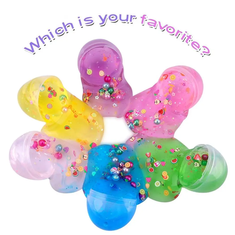 Wholesale Clear Colorful Crystal Fluffy Slime, High quality Stress Relief Slime with Fruit Slices fluffy slime