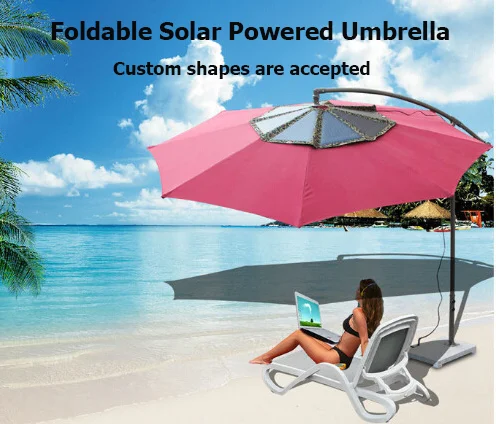 Beach Sunshade Umbrella with Foldable Solar Panels New Energy Solar Power Supply Folding Mobile Phone Charging Umbrella