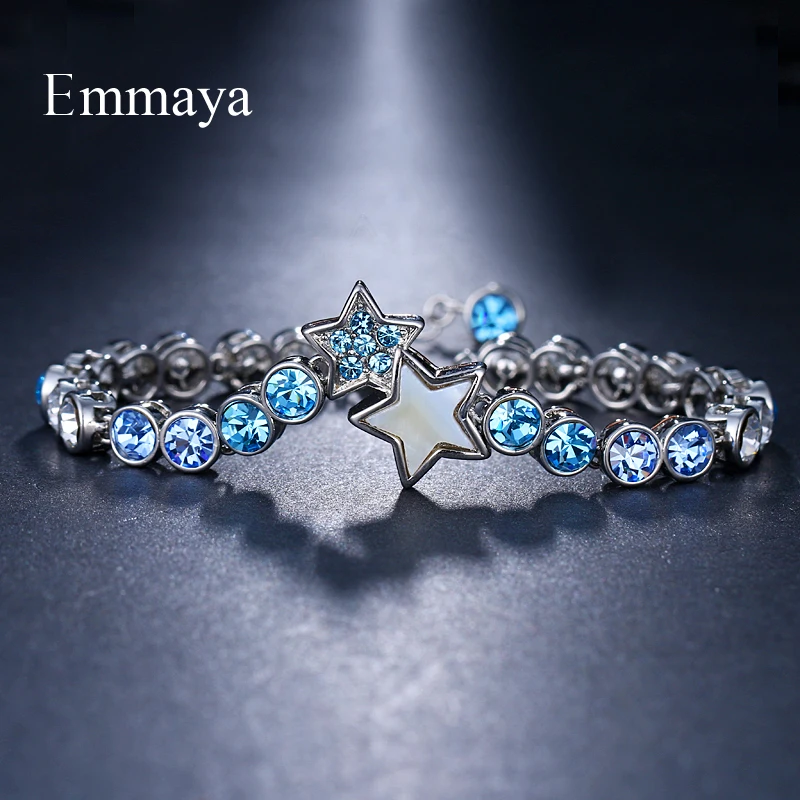 EMMAYA Fashion Romantic Star Blue Stone Cubic Zircon Silver Plated Elegant Bangle Bracelet for Women Bridal Wedding Jewelry Gift