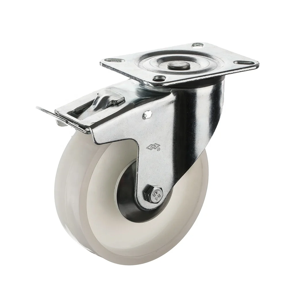 Nylon wheel with bearing 5inch  swivel top plate locking total brake industrial  castors  PA caster locking caster wheel