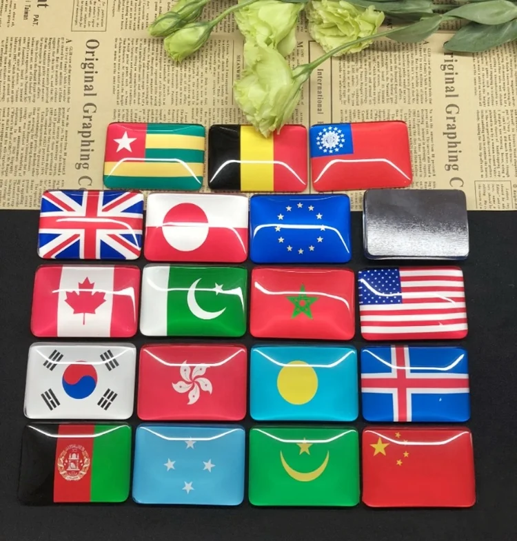 OEM square 48x68mm crystal glass fridge magnet flags for different countries