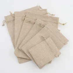 Wholesale Small Eco-friendly Custom Logo Printed Cute Design Linen Jute Burlap Drawstring Pouch Dust Gift Bag