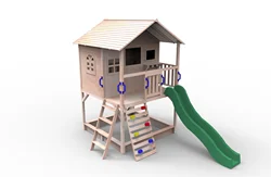 Outdoor Playground Patio Small Wooden  Children Kids Cubby House With Slide
