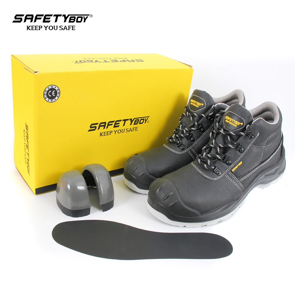 Black Leather Welding Work Boots SAFETYBOY YL1943N Reflective Strip Bottes de sécurité Anti-slip Steel Sole Safety Shoes