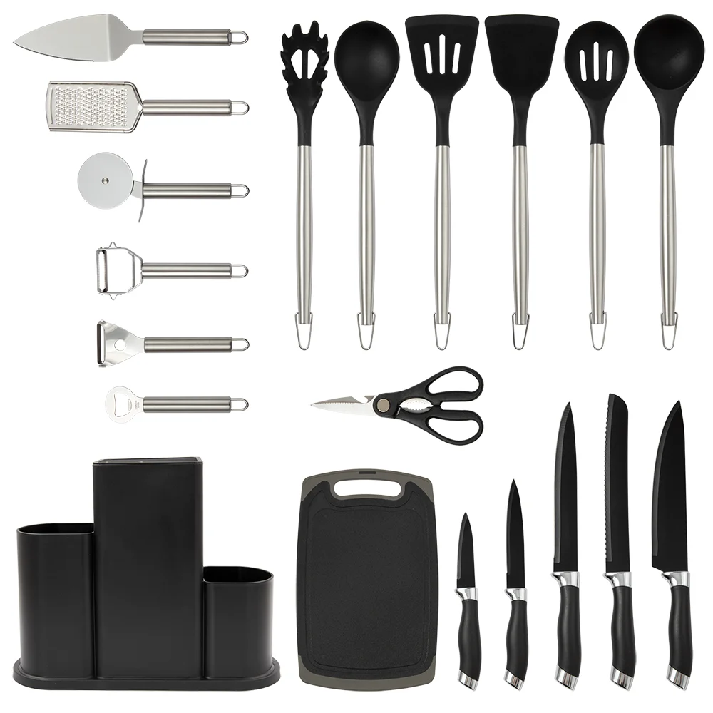 Dinnerware set 20-piece set of silica gel kitchen utensil set with wooden handle and Storage bucket stainless steel kitchen gadg