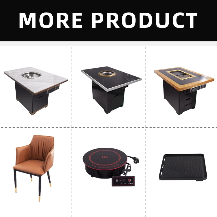 AOBL Smokeless Hot Pot Barbecue Table Customized Solid Wood Rock Board Marble Round Baking and Rinsing Integrated Equipment