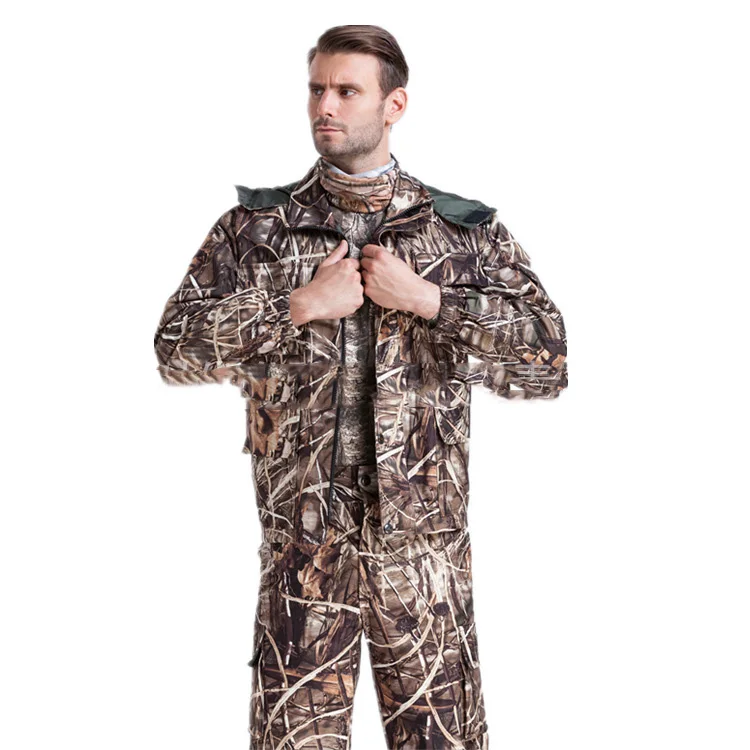 Hunting Camouflage Suit Warm One Piece Outdoor Softshell Waterproof & Breathable Blaze Orange Winter Hiking Hunt Leafy Suit