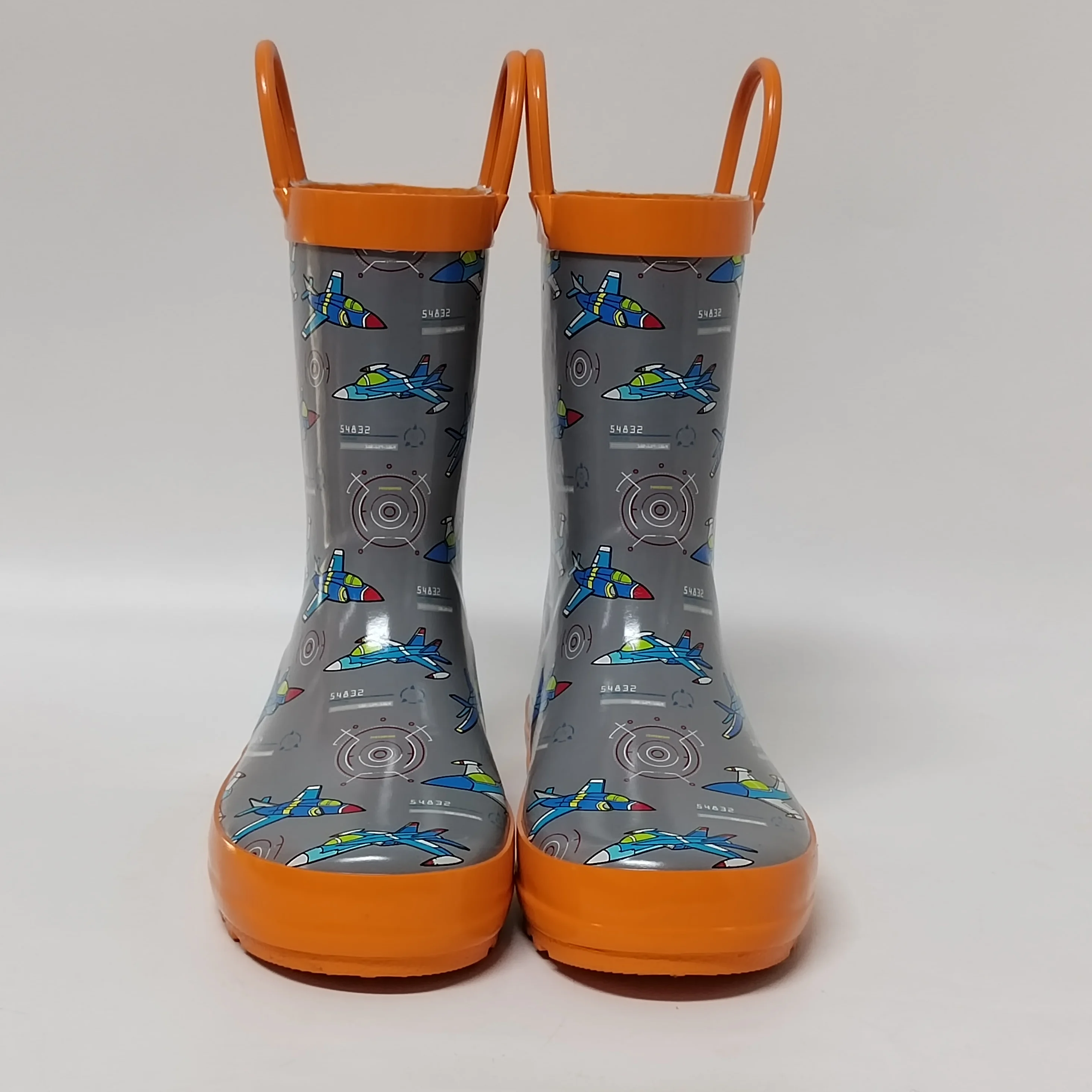 the most popular design airplane model printed color lining rubber wellies for children