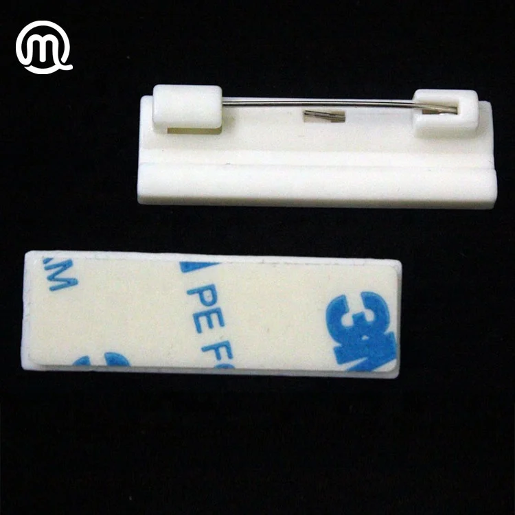 
White plastic badge name plate pins with sticky back 