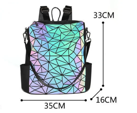 Holographic Luminous Backpack Women Geometric Shoulder Bag Folding Student School Bags For Teenage Girl