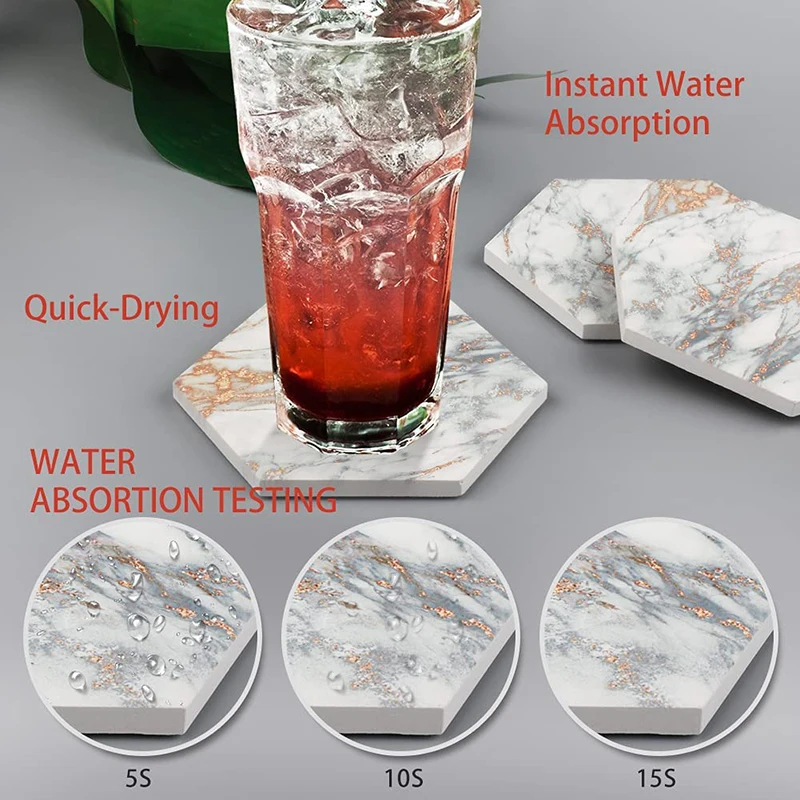 Hexagon Ceramic Coaster Home Decoration Modern Kitchen And Home Appliances With Cork Backing For Beverage Wine