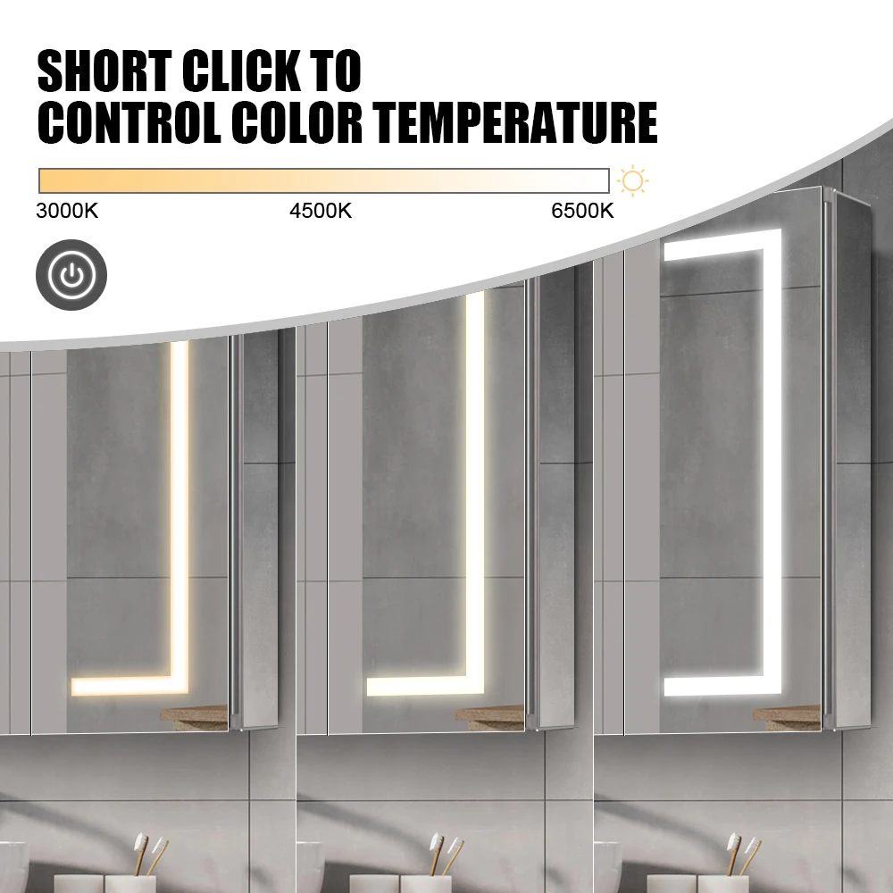 Popular industrial bathroom mirror cabinet with LED light multi function