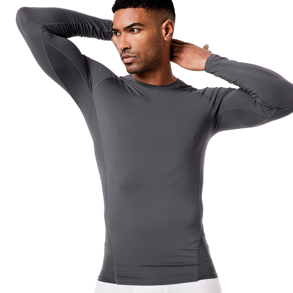 Black Compression Shirts Base Layer Polyester Workout Shirt Men Fitness Long Sleeve Mens Compression Shirt