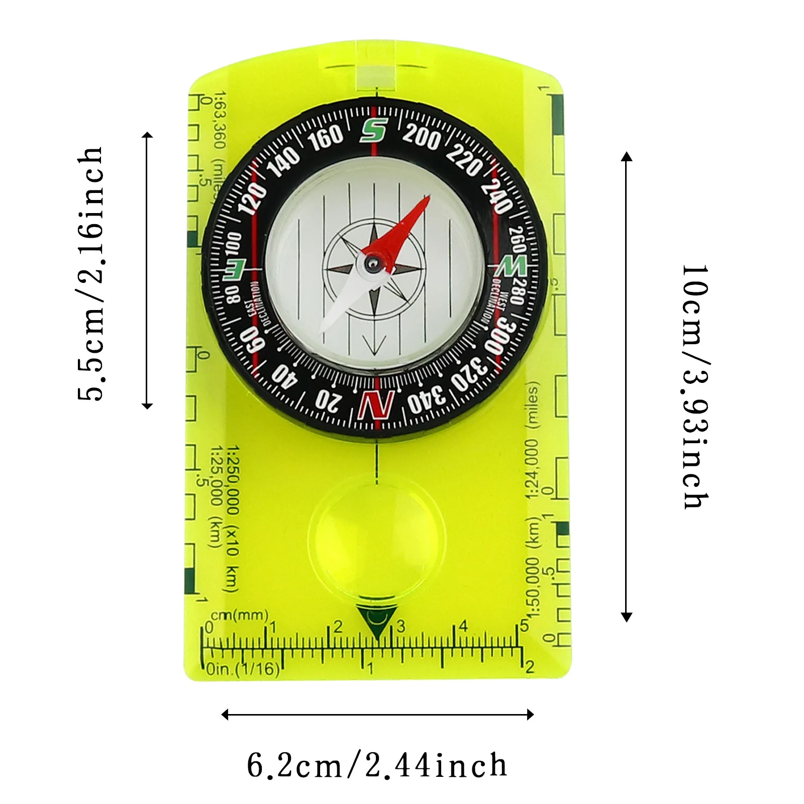 Navigation Backpacking Compass Orienteering Hiking Acrylic Map Ruler Scale Compass Map Reading Compass with Magnifier