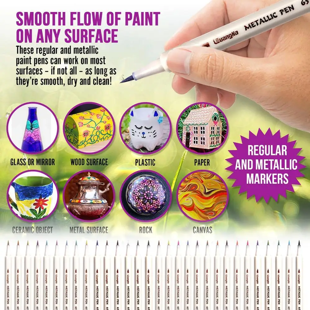 30 colors Metallic Painting Pen Rock Mug Design Card Making Script Lettering DIY Photo Album Metallic Marker Pens