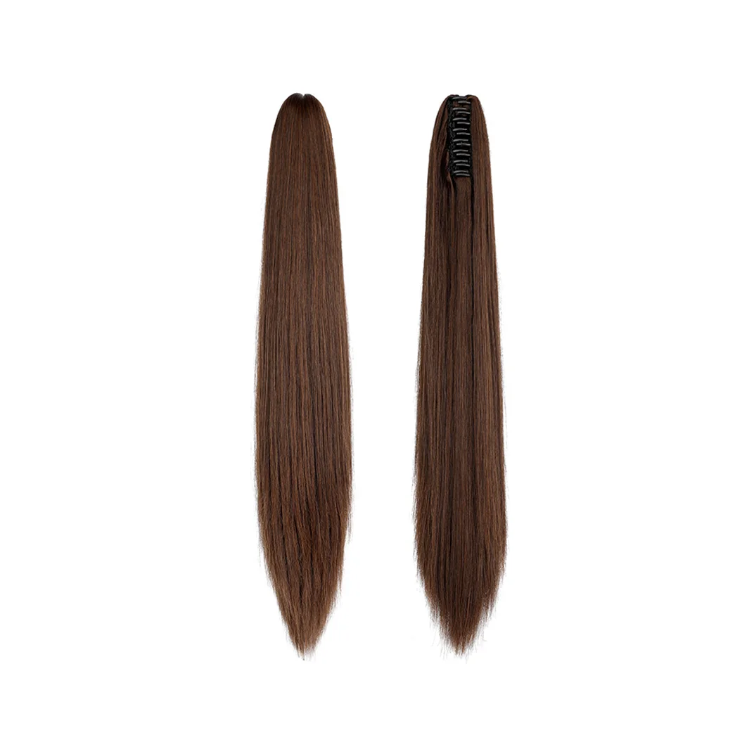 Парик из синтетического волокна с зажимами, шелковистые прямые кости, прямой хвост, расширенный конский хвост, реалистичный парик с зажимом