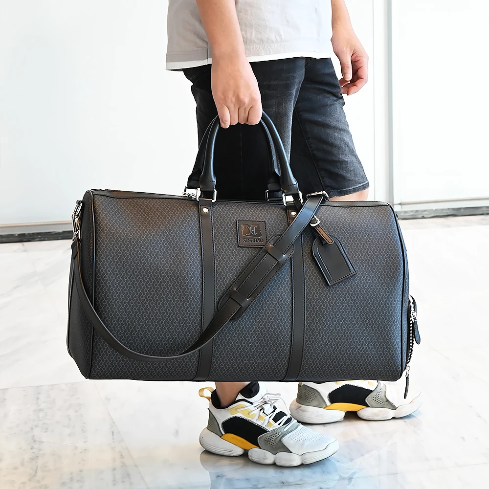 Роскошная мужская черная водонепроницаемая сумка из искусственной кожи с принтом на заказ для выходных и