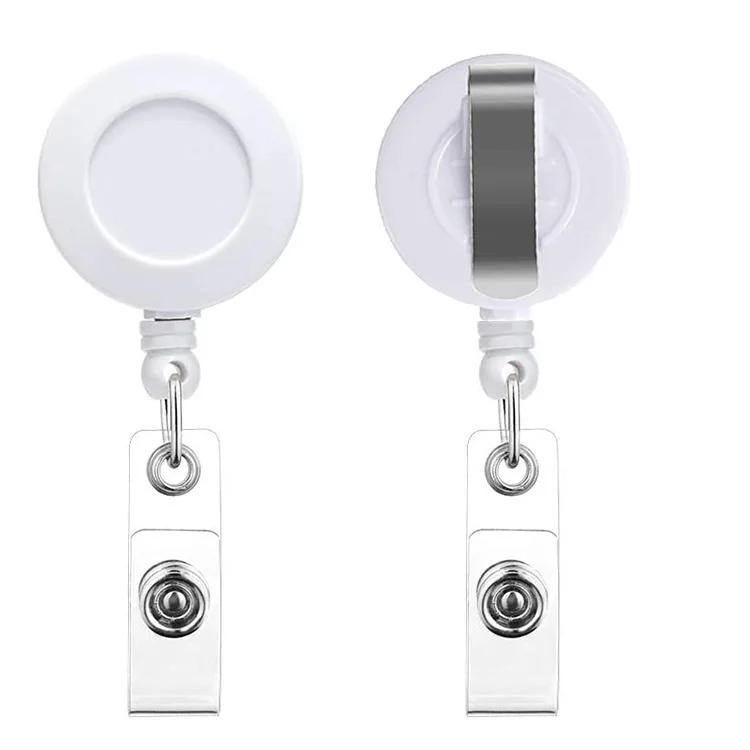 Office School Supplies Plastic Retractable Id Card Badge Holder Reels With Clip Name Reel Round Retractable Lanyard Badge Holder