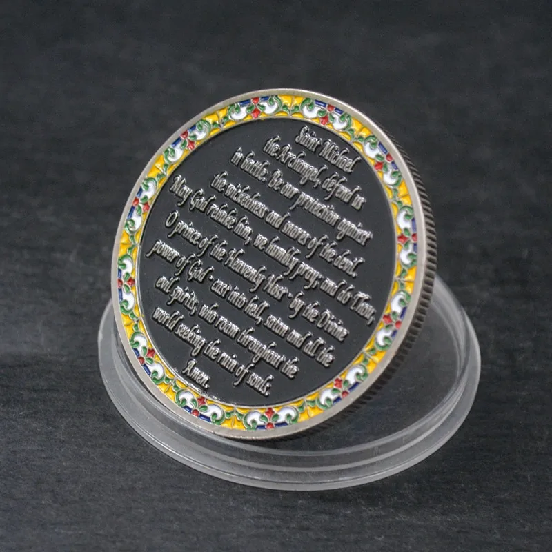 FULL  COLORFUL SAINT Michael the archangel coin Law Enforcement Challenge Coin