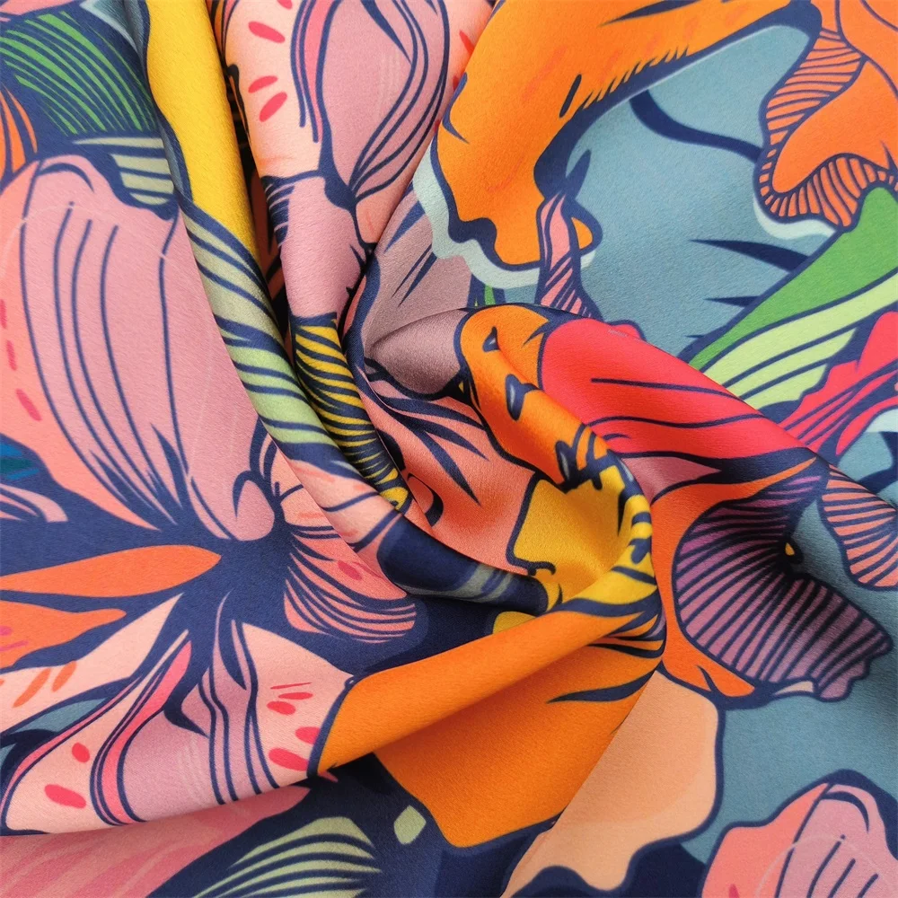 Custom Design Digital Print 100% Polyester Super Smooth Silk Fabric for Garments