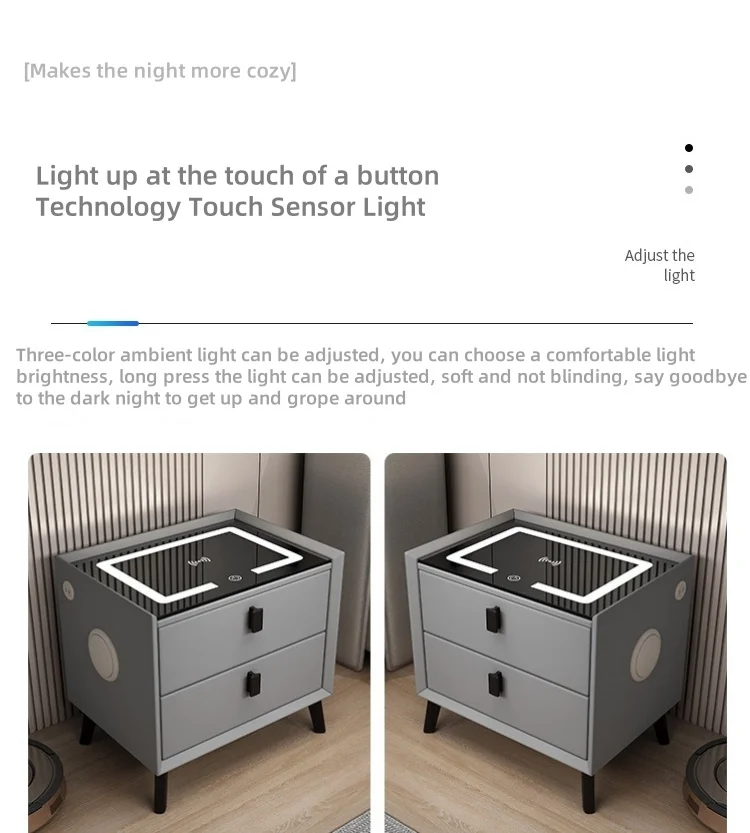 Solid Wood Smart Nightstand Light Luxury Premium Feeling Small Extremely Narrow Multifunctional Simple Bedroom Bedside Cabinet