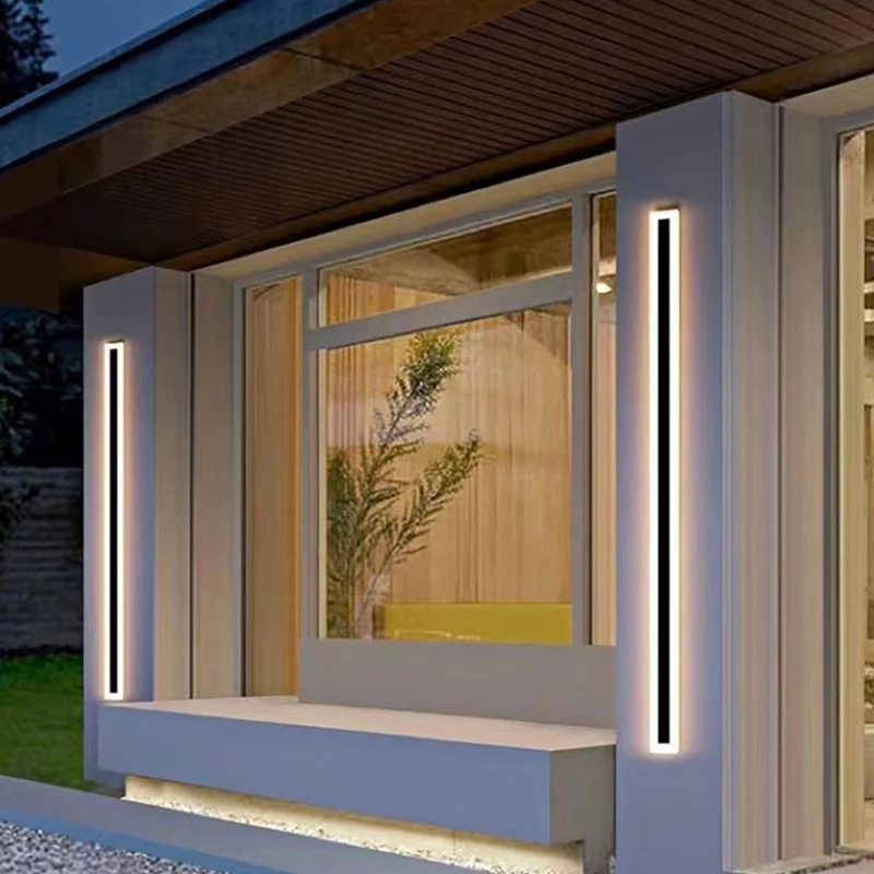 Modern high-quality villa courtyard solar waterproof wall lamp black strip outdoor wall lamp