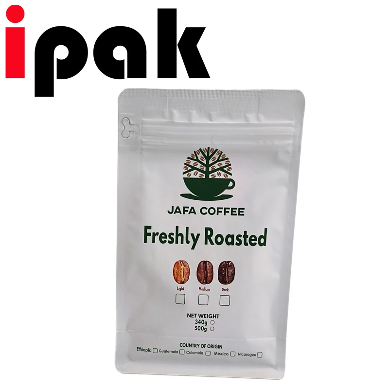 1 KG Matte White Recyclable Plastic Box Coffee Bag Recyclable Flat Bottom Coffee Bag with Valve Zipper