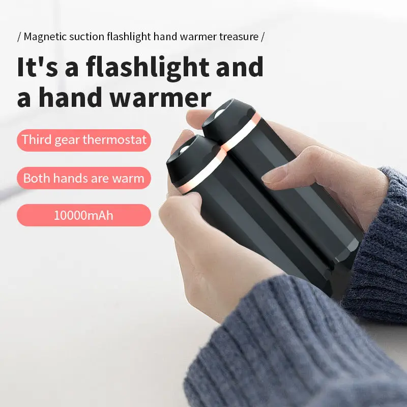 Rechargeable Hand Warmer Power Banks Cylinder Outdoor Hand Warmer Power Bank with Emergency Flashlight