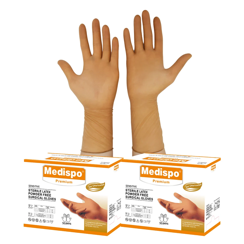 Medical grade surgical natural rubber latex brown hand gloves for hospital