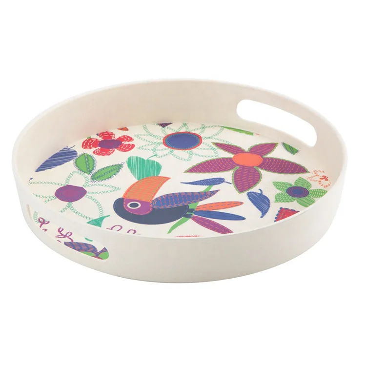 
Round Bamboo Fibre Serving Tray, BPA Free Food Tray 