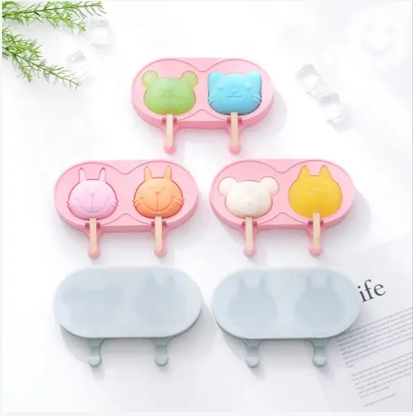 Креативные многоразовые силиконовые формочки «сделай сам» с 2 отверстиями формы для изготовления мороженого в форме животного крышками и палочками