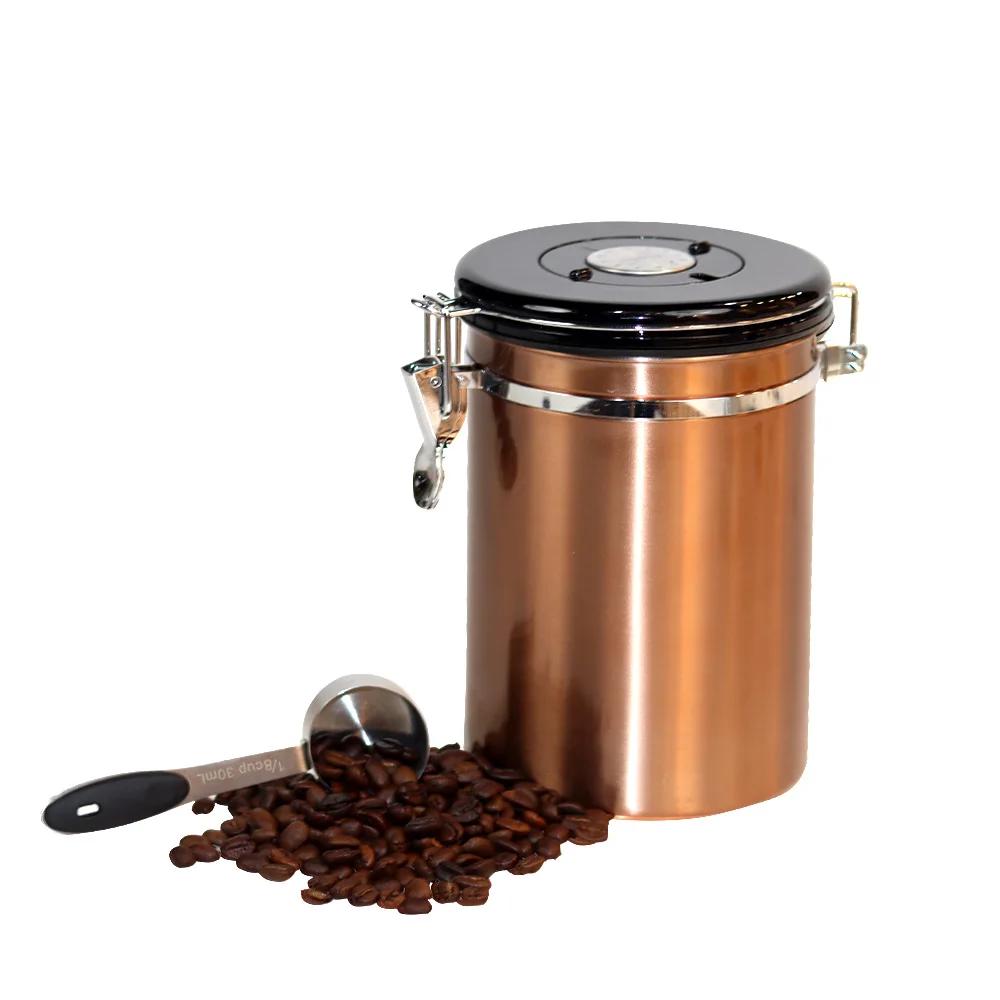 Sealed Stainless Steel Vacuum Coffee Canister Kitchen Food Storage Cans Coffee Beans Container With CO2 Valve