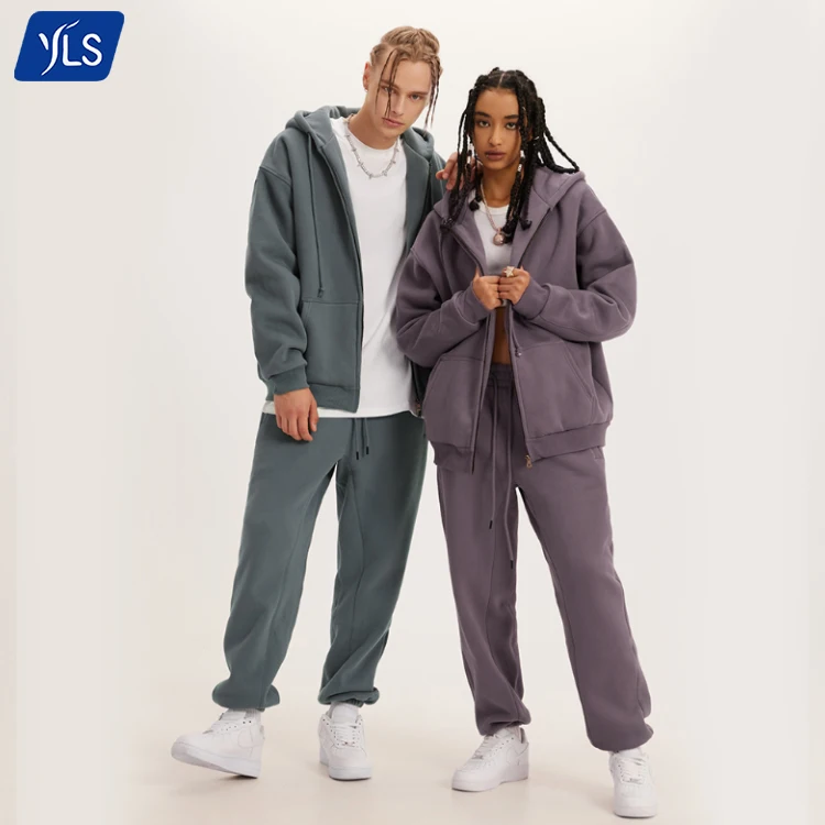 YLS Custom Logo Men Polyester Tech Fleece Unbranded Hoodie Sets Unisex Two Pieces Sweat Suits Tracksuit For Men Jogging