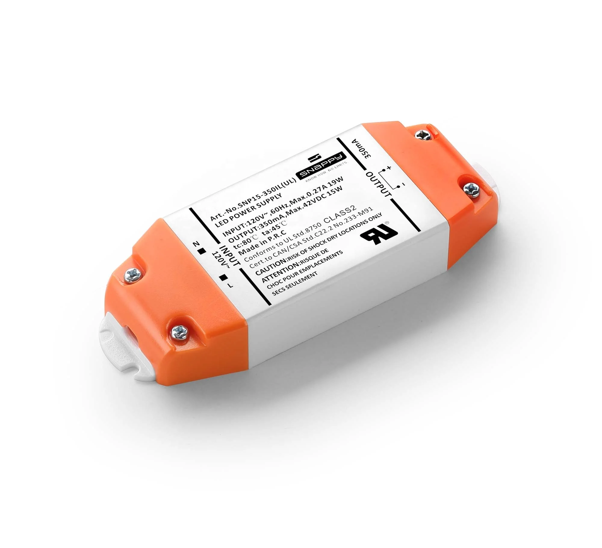 SNP15-350mA 500mA 700mA IP20 cUL approval 100-120V constant current led driver for furniture