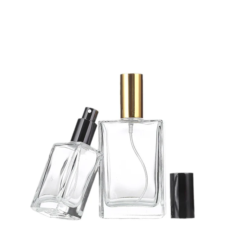 Flat square perfume bottle Square bottle Empty split spray screw glass bottle
