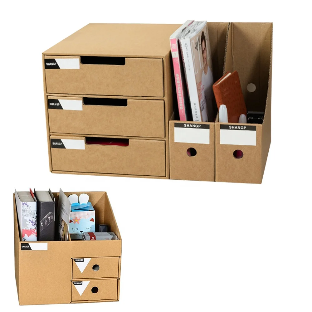 Folding kraft file book pen desk organizer storage box for office and home living room