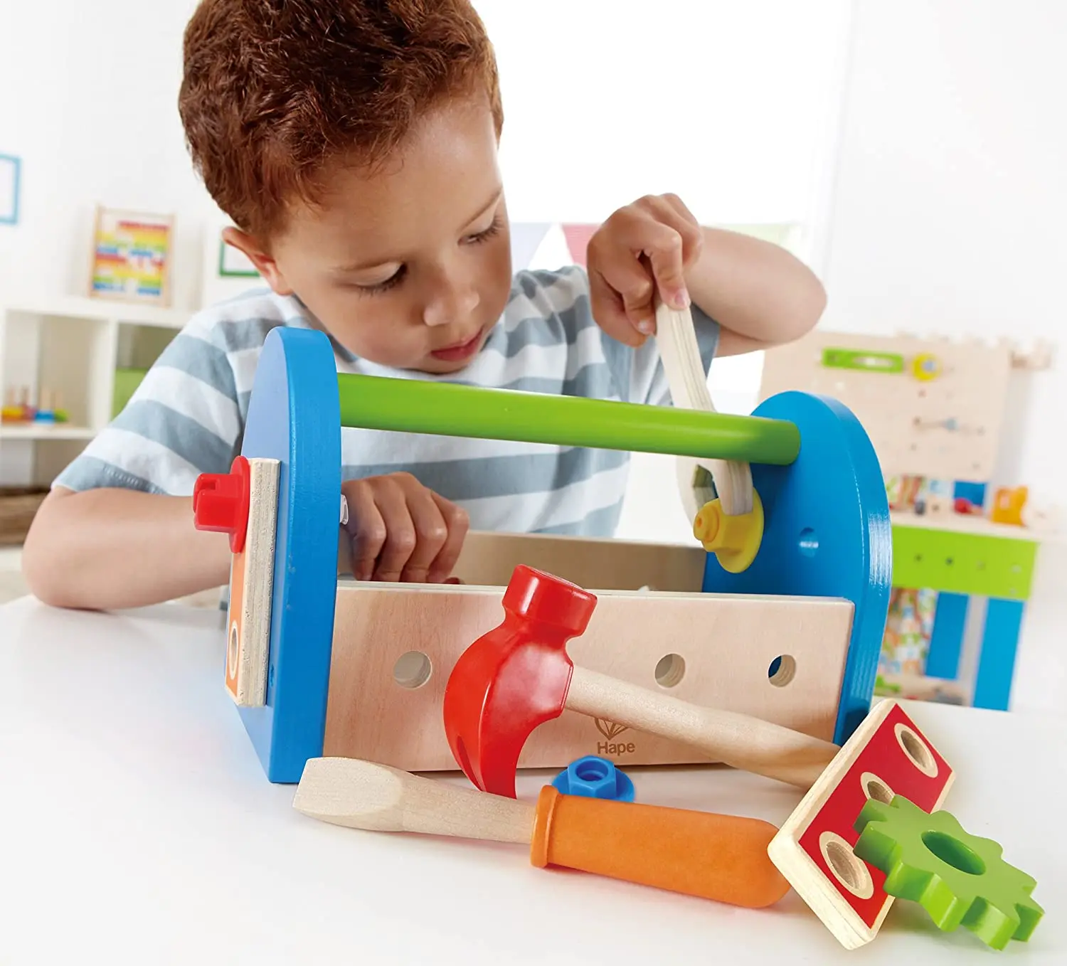 Wooden Kids Tool Set Learning Construction Toy With Tool Box Montessori Educational Building Toys Gift For 3+ Years Old Kids