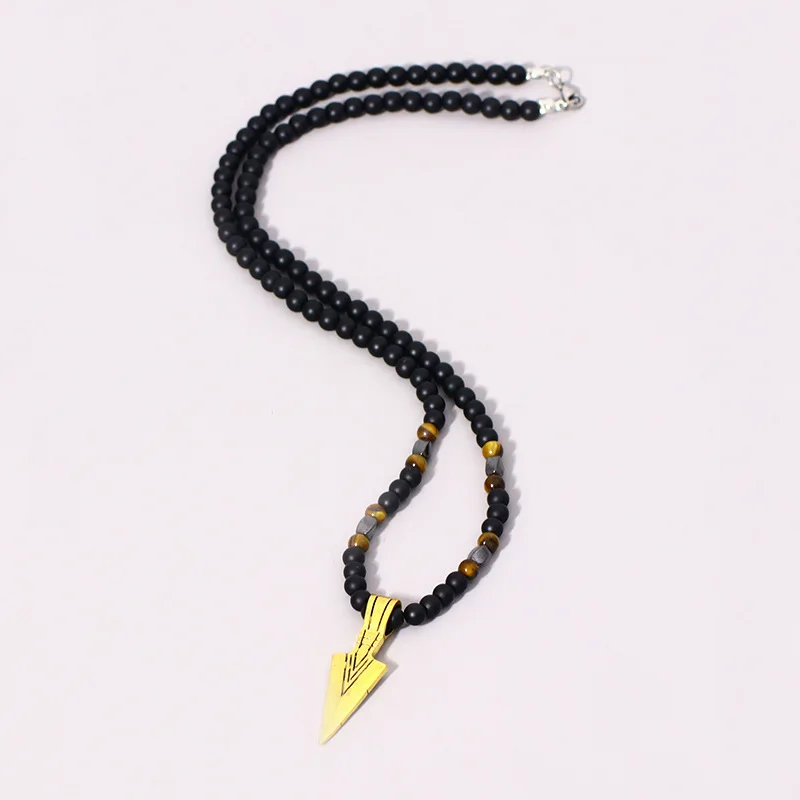 New Design Magnet Diamond-Shaped Column Triangle Pendant Natural Stone Round Beads Punk Necklace Men Jewelry Wholesale Gift