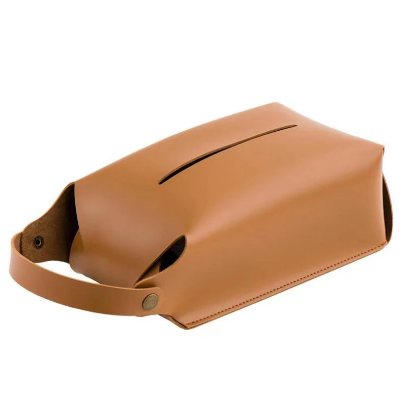 Factory Made Wholesale PU Leather Tissue Box Cover With Detachable Handle Hanging Paper Tissue Mask Box Holder For Car