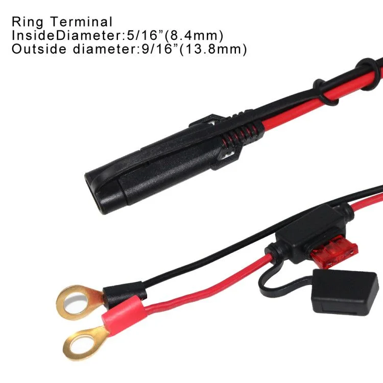12V-24V Connection Cord 2 Pin SAE to Ring Terminal with fuse housing Battery Charging Cable for Automotive
