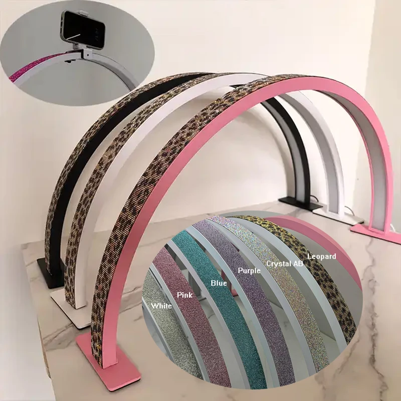 New Leopard Color Large Half Moon Lash Nail Lamp With Diamond Rhinestone Hot Pink Table LED Lamps Beauty Salon Half Moon Light