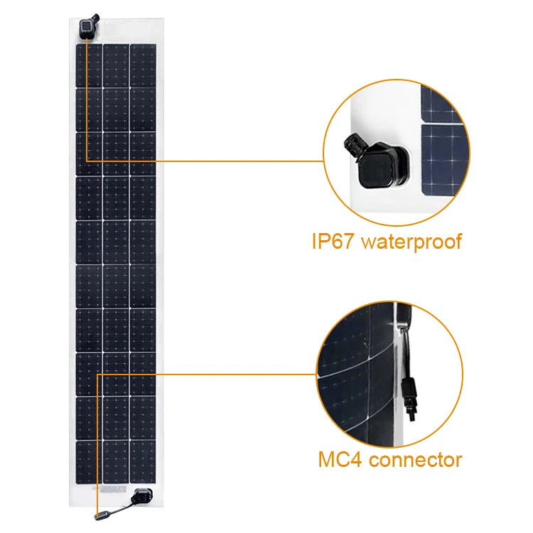 Factory Price High Efficiency Waterproof Mono 85W Thin Film Narrow Light Weight Flexible Solar Panel