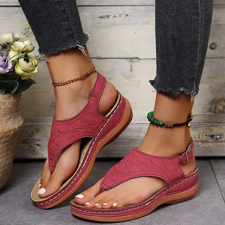 Cheap 2023 hot retro ladies outdoor beach sandals shoes buckle strap flip flops embroidered women luxury wedge sandals