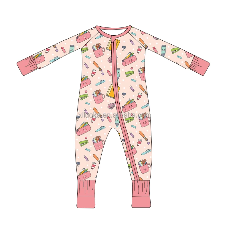 New Arrival Summer Custom Print 95%Bamboo 5% Spandex Fabric One Piece Baby Zippy